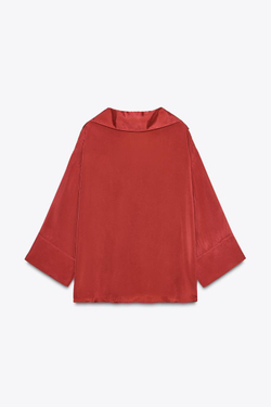 ZARA АТЛАСНАЯ РУБАШКА С КАРМАНОМ — LIMITED EDITION, ТЕМНО-РОЗОВЫЙ