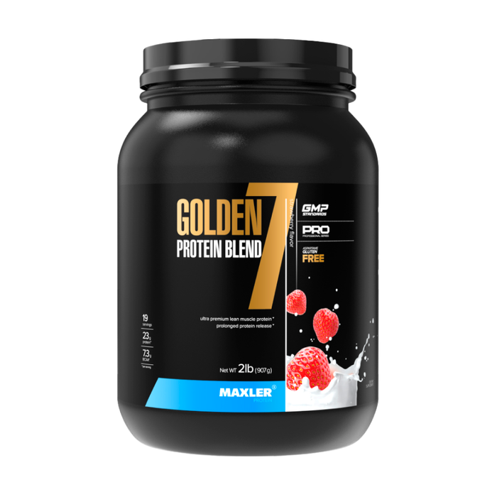 Протеин "Клубника со сливками", Golden 7 Protein Blend 2 lb Strawberry, Maxler, 907 г