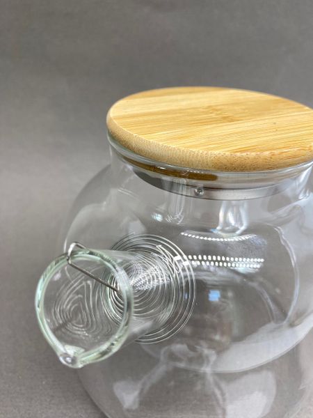 Чайник для кипячения, стекло, бамбуковая крышка 1л