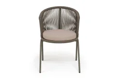 "Люксембург" стул плетеный из роупа, каркас из стали бежево-серый (RAL7006) муар, роуп коричневый круглый, ткань Mossle бежевая