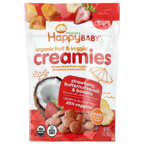 Happy Family Organics, Happy Baby, крем из органических фруктов и овощей, для крошек, клубника, мускатная тыква и банан, 28 г (1 унция)