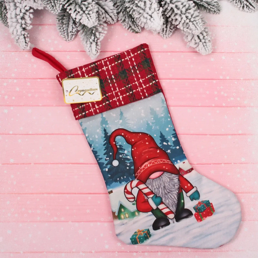 Носок новогодний «Лесовичок с леденцом» 19*34 см