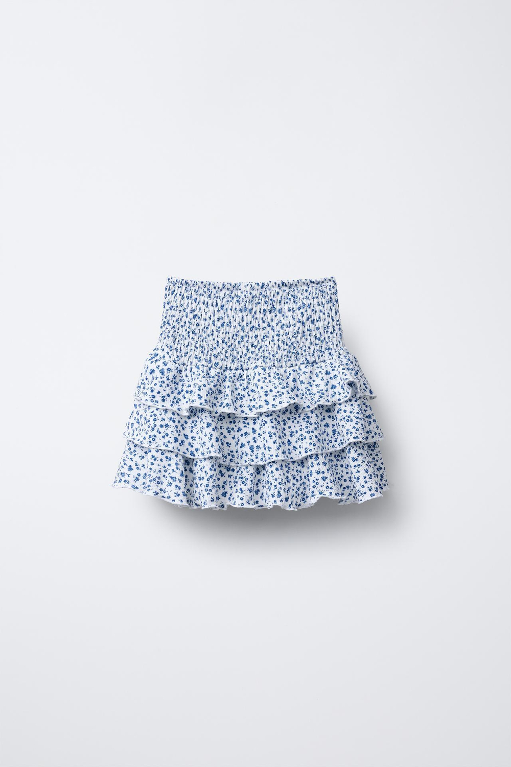 ZARA ЮБКА-ШОРТЫ ИЗ РЕЛЬЕФНОЙ ТКАНИ С ЦВЕТОЧНЫМ ПРИНТОМ, СИНИЙ