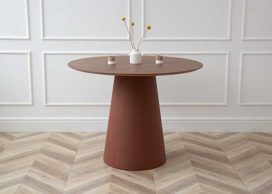 Стол обеденный Lagom D 100 см (орех / кирпичный, кожа)