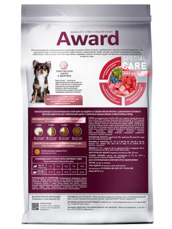 Сухой корм AWARD SPECIAL CARE Toy Breed Support для взрослых собак мелких и миниатюрных пород со свежим мясом ягненка