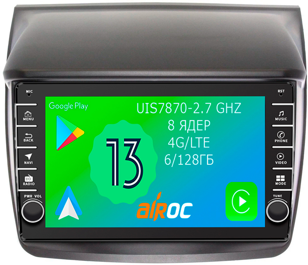 Магнитола для Mitsubishi L200, Pajero Sport 2006-2016 - Airoc AB-2605 (кнопки и крутилки), Android 13, TS20, 6/128Гб, SIM-слот, CarPlay