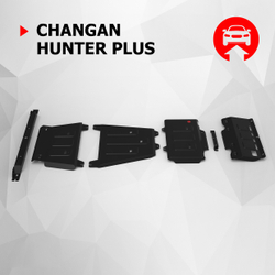 Защита переднего стабилизатора, переднего дифференциала, КПП, РК, топливного бака АвтоБроня для Changan Hunter Plus АКПП 4WD 2023-н.в., рынок РФ, сталь 1.8 мм, с крепежом, штампованная, K111.08918.1