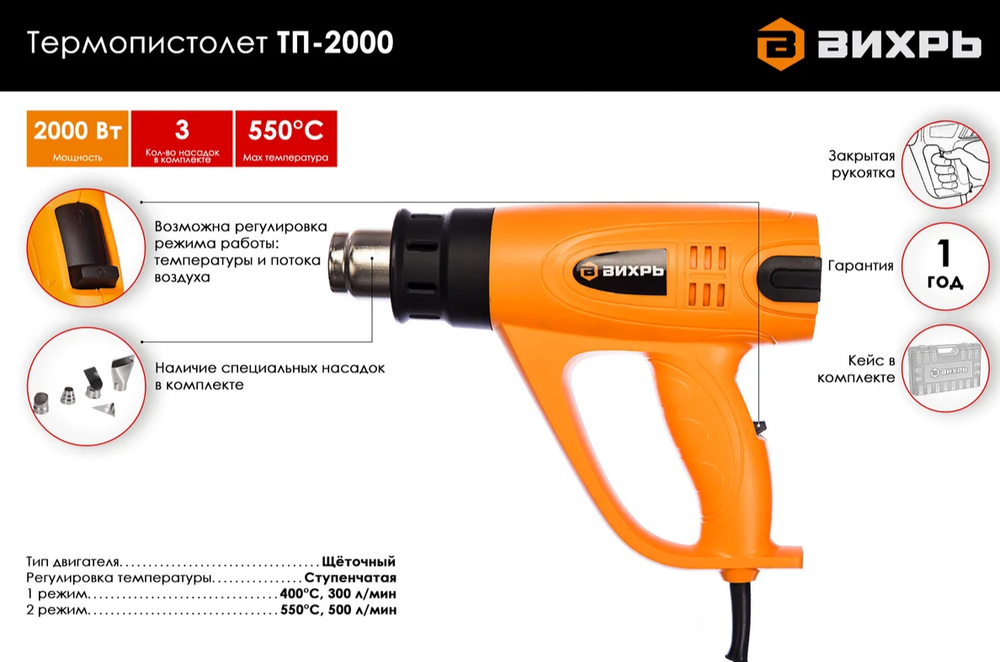АКЦИЯ!!! Термопистолет ТП-2000М Вихрь