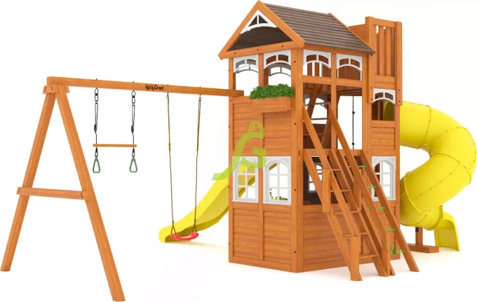 Детская площадка Клубный домик с горкой трубой 4 Luxe