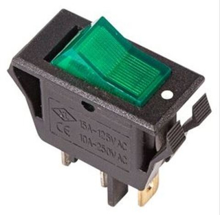 Клавиша-тумблер одинарная узкая средняя 1полож 3конт Зеленая подсветка REXANT 362226