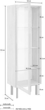 Шкаф-витрина дизайнерская из массива дуба Виби 151х50х31 в стиле лофт, на металлических ножках
