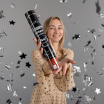 Пневмохлопушка (12/30 см), Лучший В Мире, №1, Звезды фольга, Черный/Серебро, Металлик