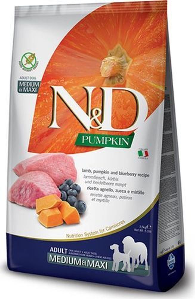 Сухой корм Farmina N&amp;D Medium&amp;Maxi для взрослых собак ягненок с черникой и тыквой 2,5 кг