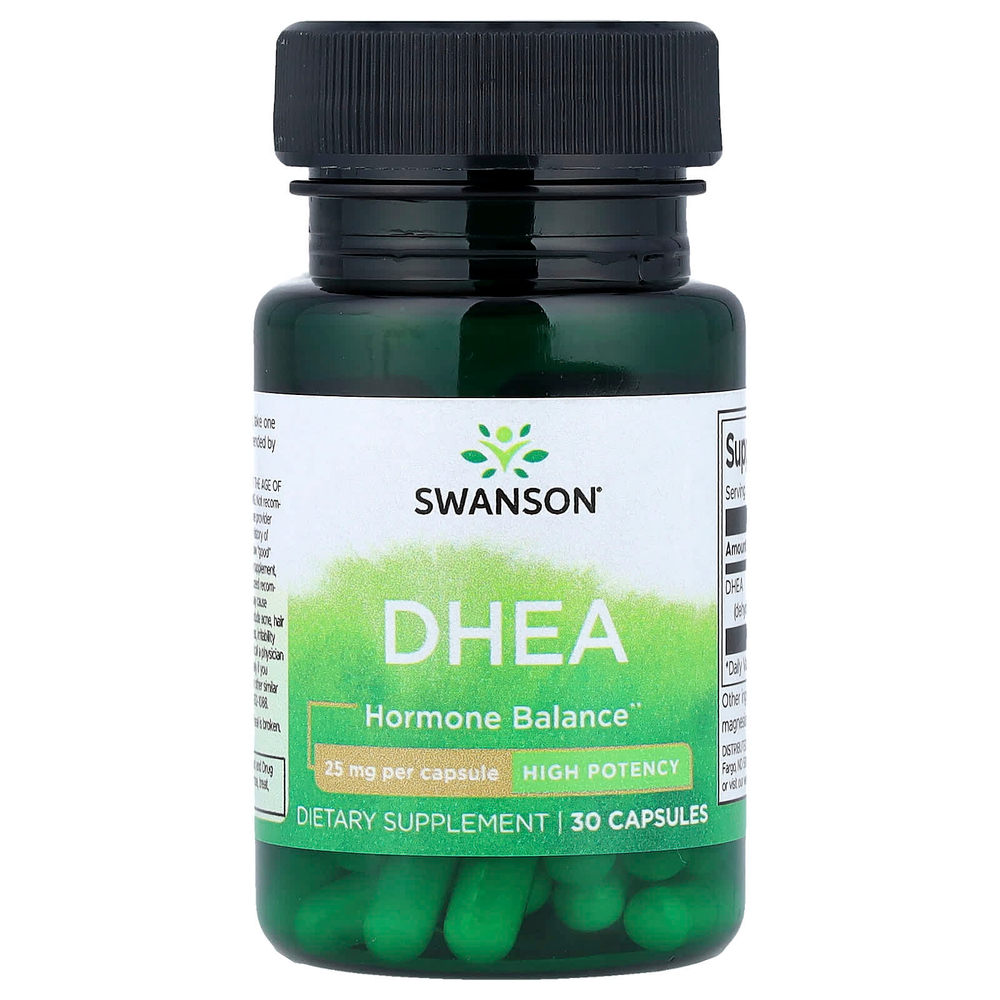 Swanson, DHEA, высокая эффективность, 25 мг, 30 капсул