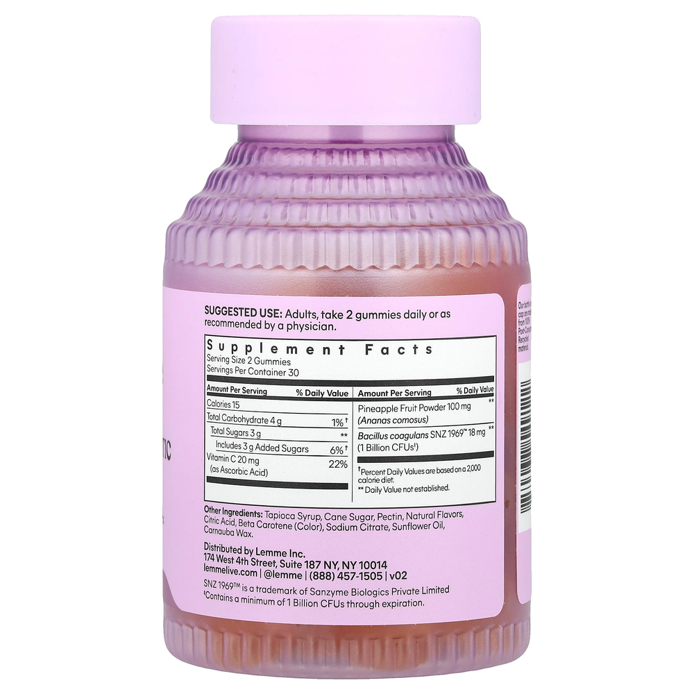 Lemme, Purr, вагинальные жевательные мармеладки с пробиотиками, ананас, 60 жевательных таблеток