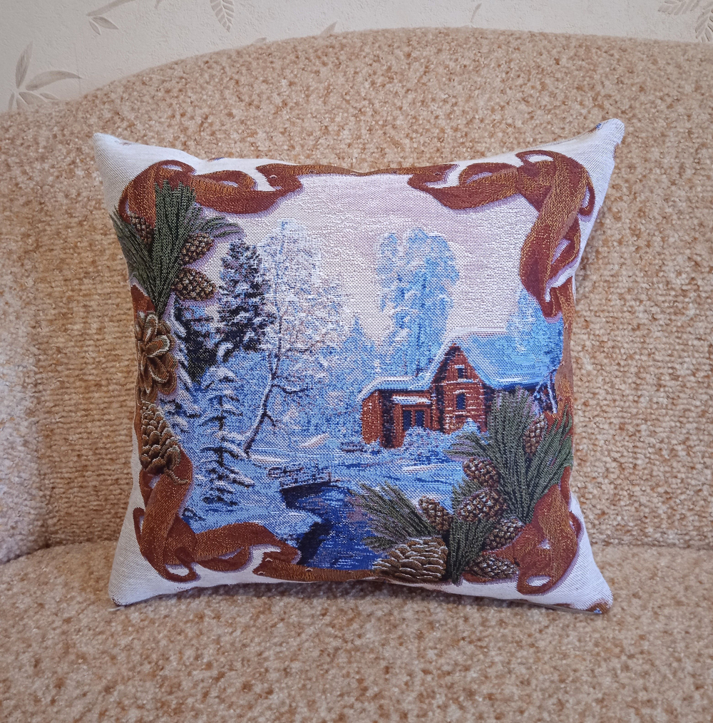 Декоративный гобеленовый чехол для интерьерной подушки Зима 38*38