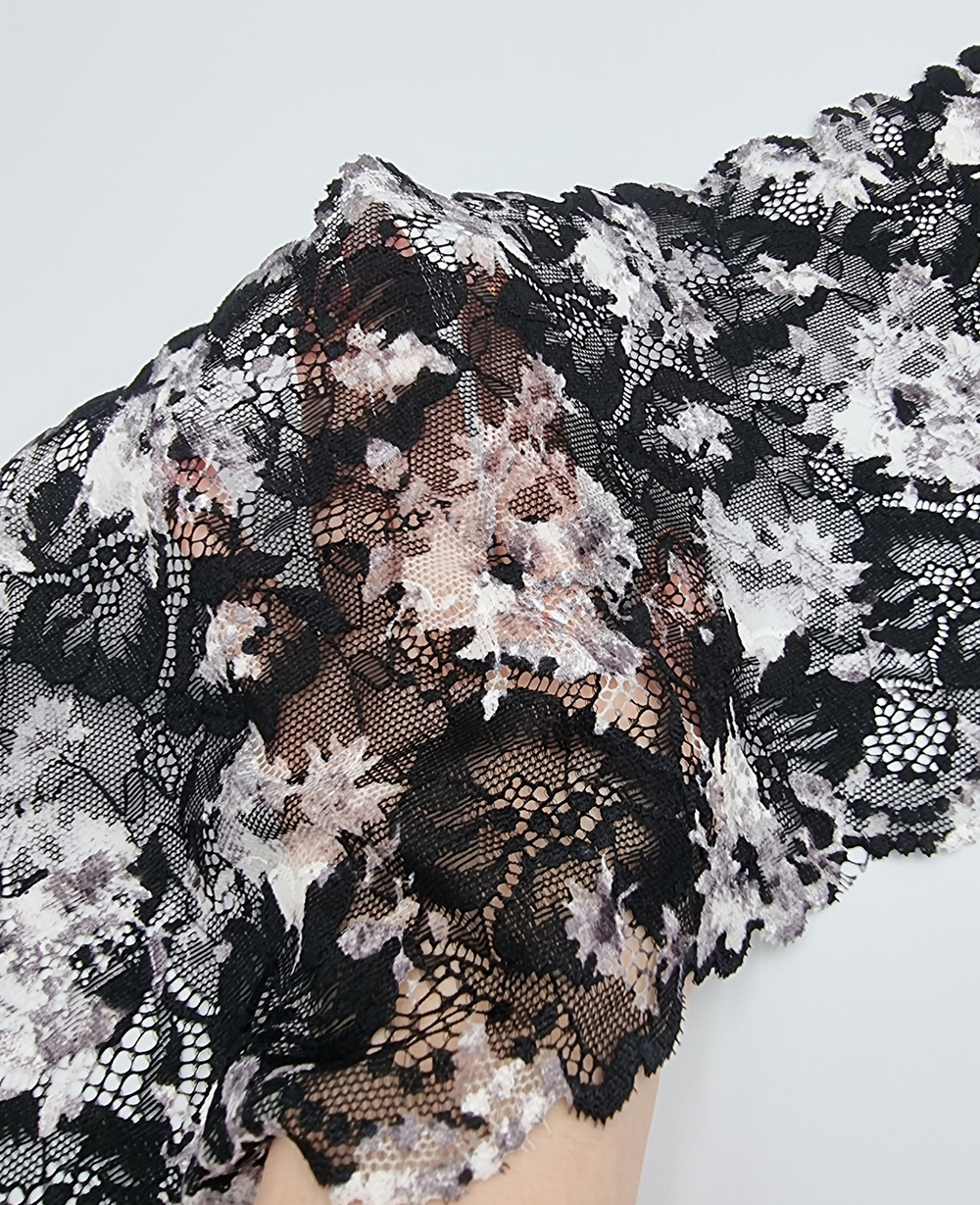 Кружево эластичное чёрный/белый/серый К629