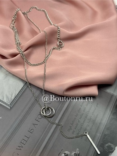 Колье многослойное серебристое с кольцами