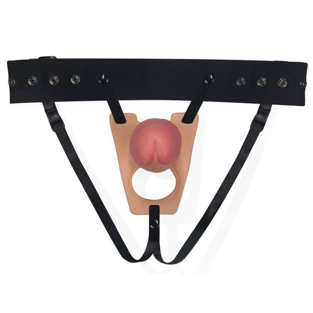 Телесный полый страпон на черных ремешках Ingen Hollow Big 8.5’’ - 21,5 см.