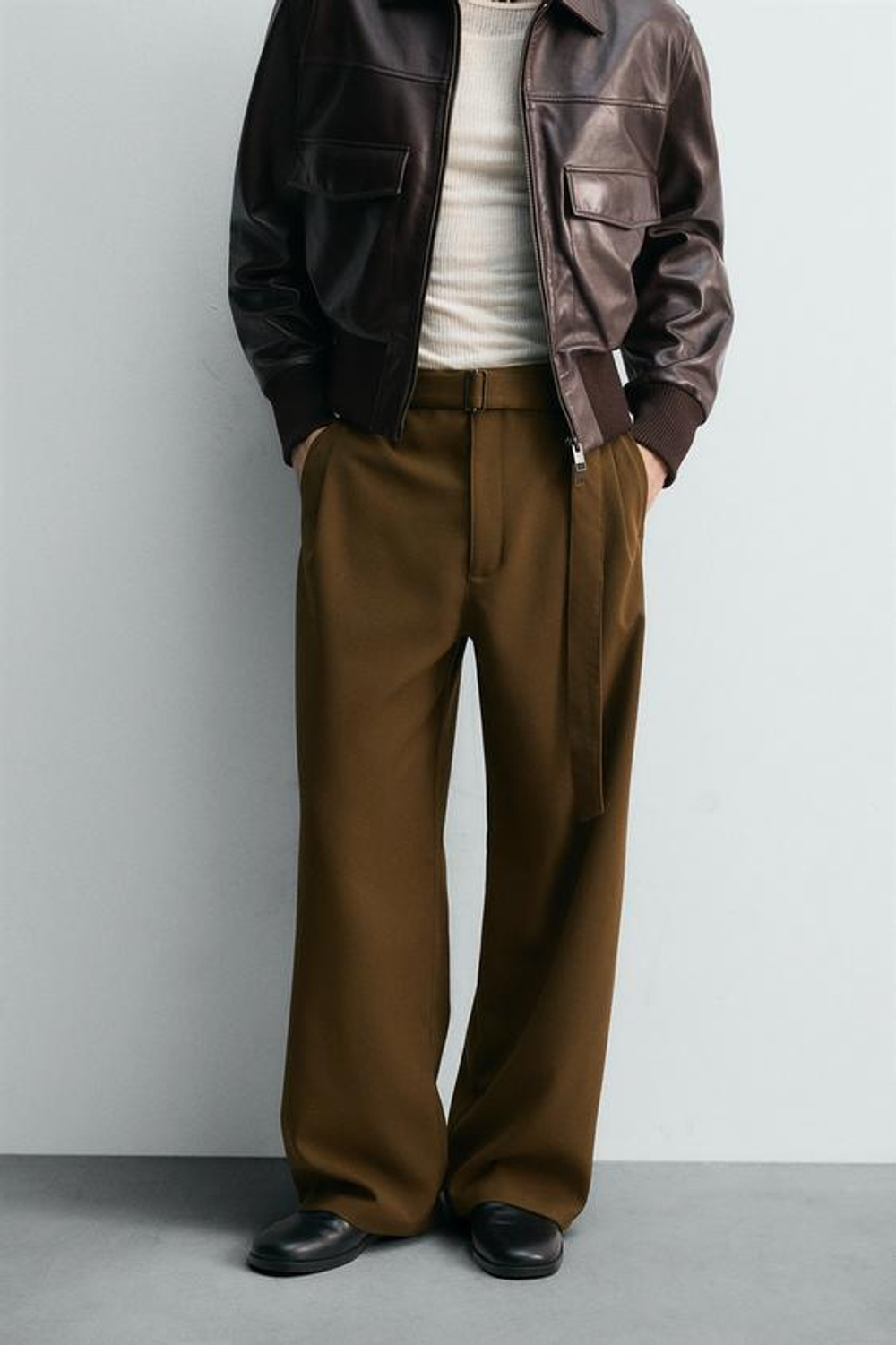 ZARA БРЮКИ RELAXED FIT С РЕМНЕМ, ЦВЕТ ОЛИВКОВОГО МАСЛА