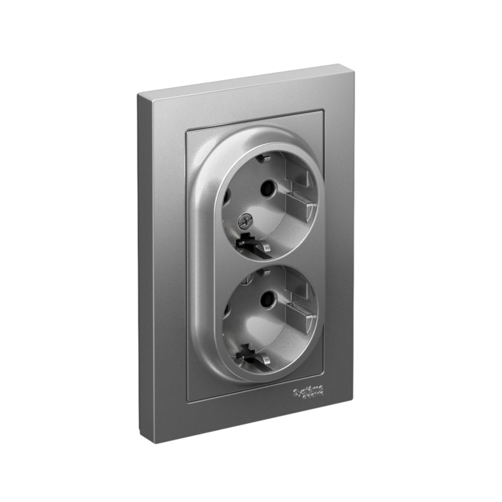 Розетка 2-м СП AtlasDesign 16А IP20 с заземл. в сборе сталь SE ATN000924