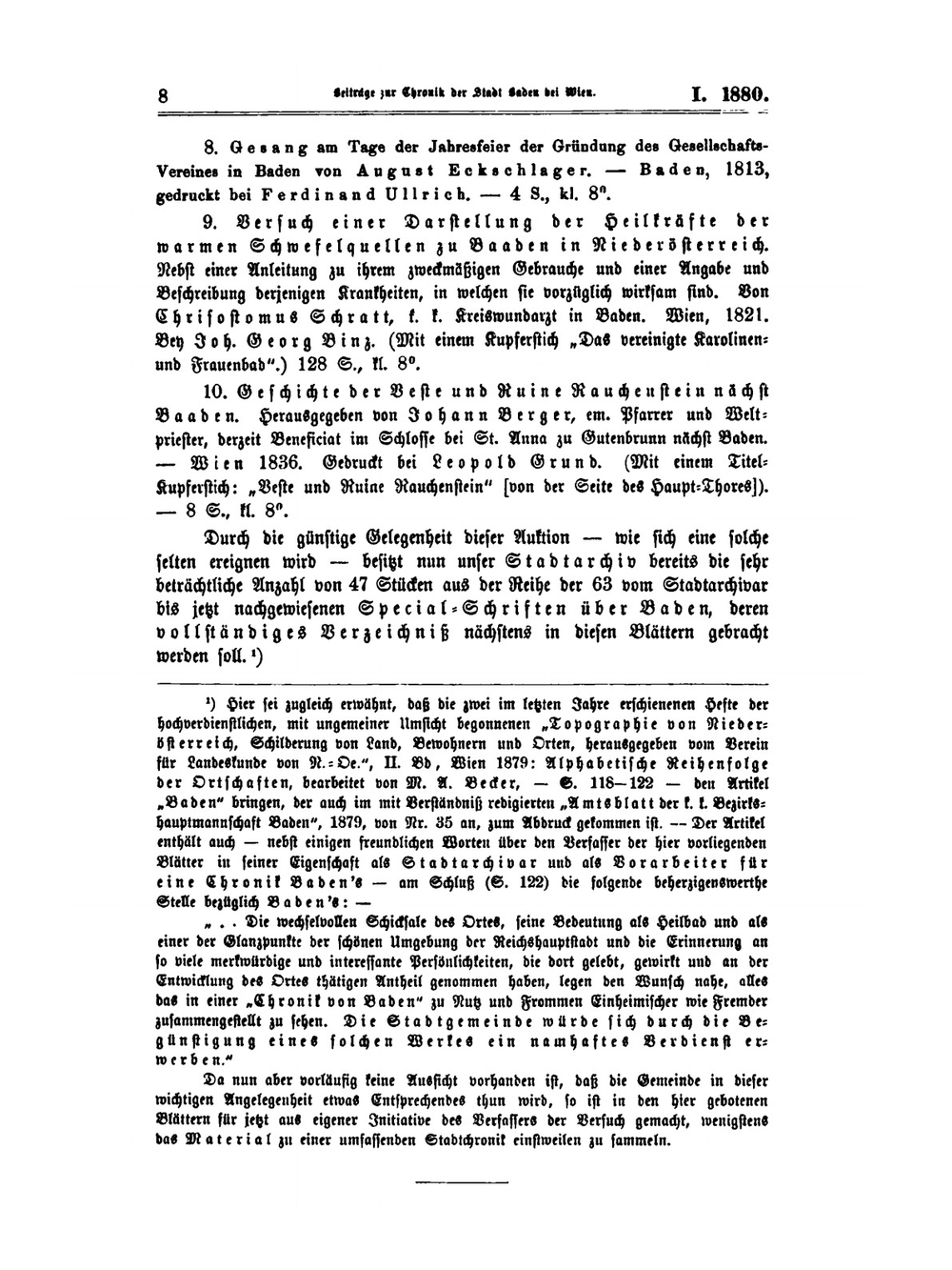 Beiträge Zur Chronik Der Stadt Baden Bei Wien | Hermann Rollett