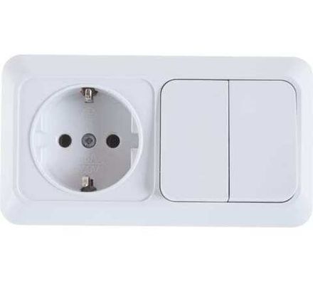 Блок "UNIVersal" серия "Олимп", о/у, выключатель двухклавишный 10А + розетка с/з 16A, 220В, горизонт