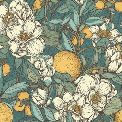 Цветы и фрукты среди листвы