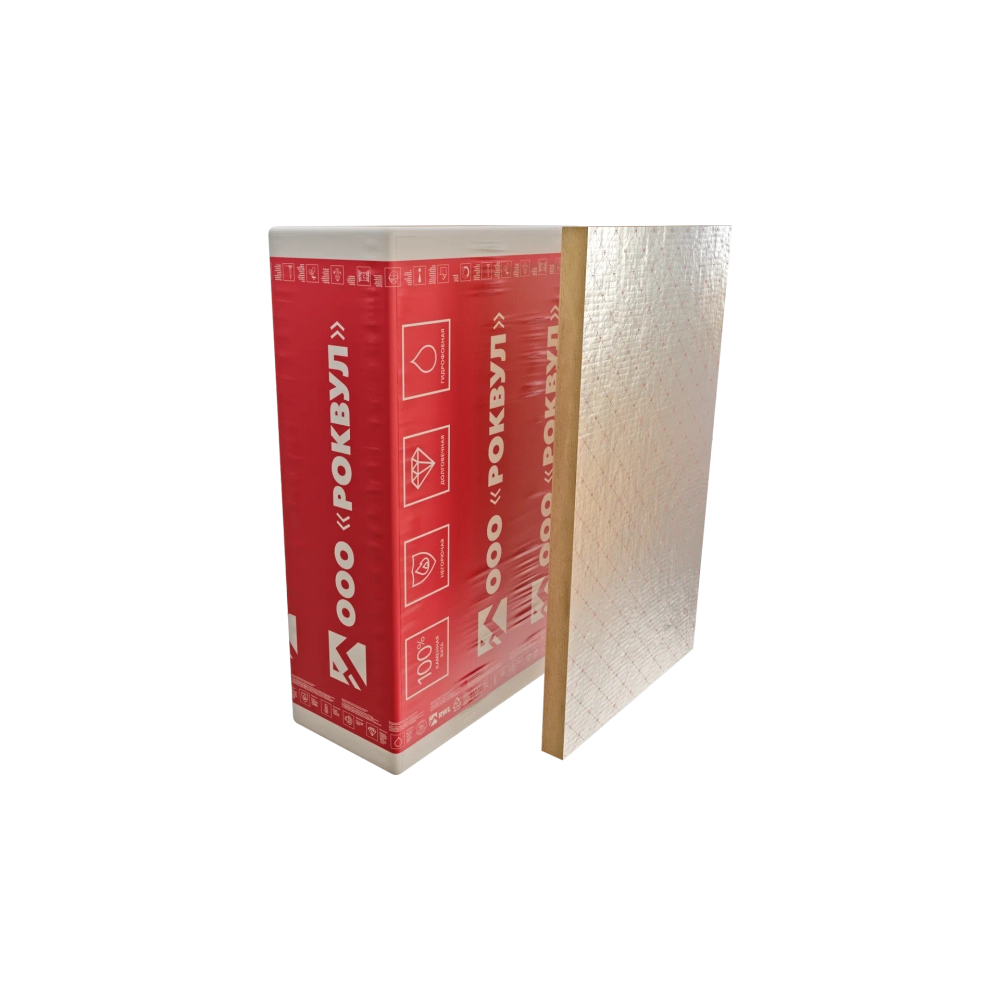 Плита из минеральной ваты на основе горных пород базальтовой группы кашированная армированной алюминиевой фольгой ТЕХ БАТТС 50, РОКВУЛ