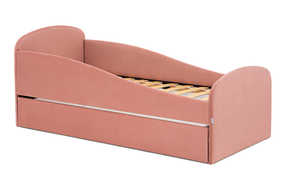 Детская мягкая кровать с ящиком Бельмарко Letmo пудровый велюр