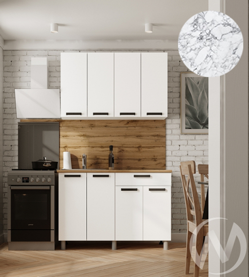 Кухня Кьяра 1.2м (корпус белый/карбон фарфор) 26мм мрамор итальянский