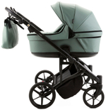 Детская коляска для двойни Adamex Leo Duo Deluxe 2 в 1 DUO-SA20 (СЕРО-ЗЕЛЁНАЯ КОЖА)