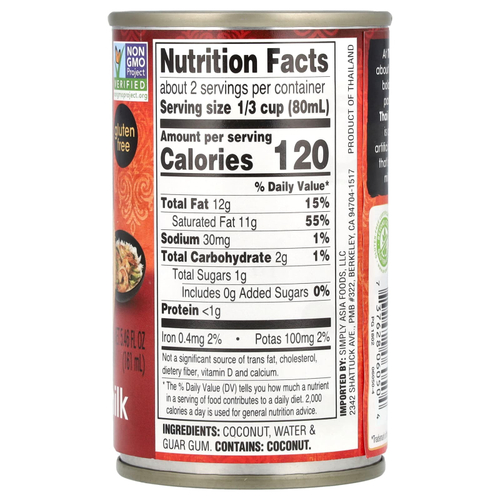 Thai Kitchen, Кокосовое молоко, несладкое, 161 мл (5,46 жидк. унц.)