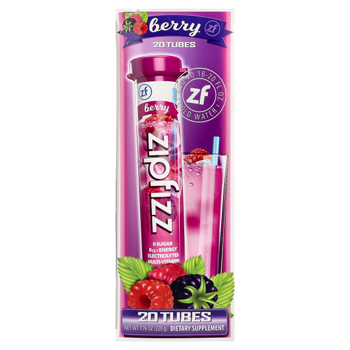Zipfizz, смесь для приготовления напитка, с ягодным вкусом, 20 тюбиков по 11 г (0,39 унции)