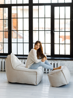 Кресло Манхеттен Светло-бежевое с Пуфом