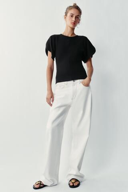 ZARA ФУТБОЛКА С РУКАВАМИ КИМОНО, ЧЕРНЫЙ