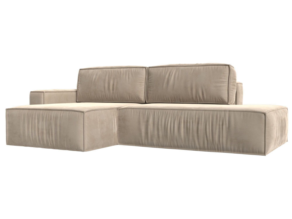 Диван угловой Прага модерн левый угол, Бежевый, Велюр, 116739L