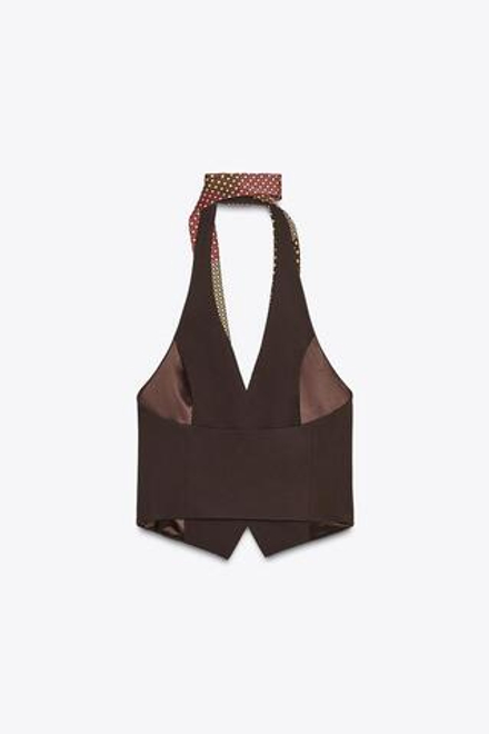 ZARA ТОП-ЖИЛЕТ С ГАЛСТУКОМ-ЧОКЕРОМ, КОРИЧНЕВЫЙ