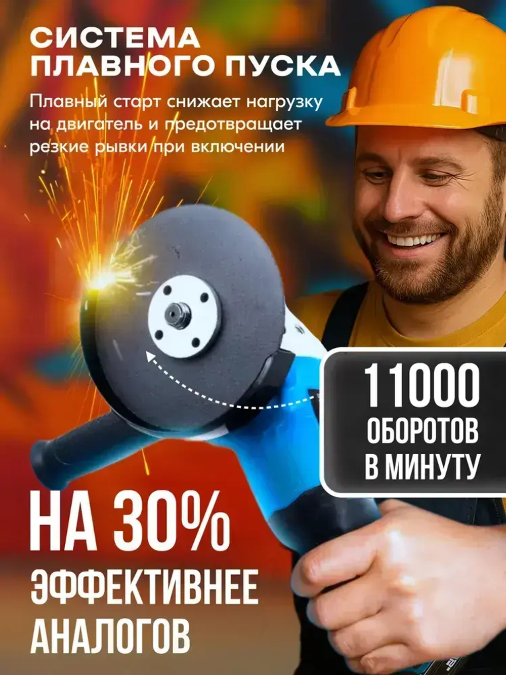 Болгарка аккумуляторная, УШМ 125 мм, с регулировкой оборотов, 2 АКБ