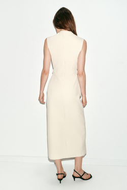 ZARA ПЛАТЬЕ МИДИ С ПОЯСОМ, ЭКРЮ