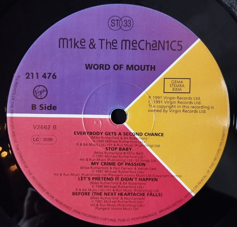 Винтажная виниловая пластинка LP Mike and The Mechanics Word Of Mouth (Germany 1991)