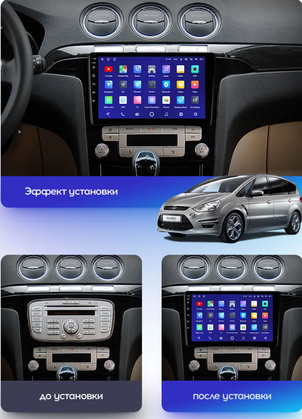 Магнитола для Ford S-Max, Galaxy 2 2006-2015 (климат) - Teyes CC3L на Android 10, 8-ядер, CarPlay, 4G SIM-слот