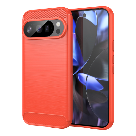 Чехол красного цвета с дизайном под карбон на Google Pixel 10 и 10 Pro, серия Carbon от Caseport