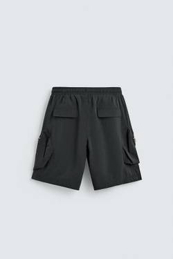 ZARA СВОБОДНЫЕ ШОРТЫ КАРГО ИЗ ЛЕГКОЙ ТКАНИ, ЧЕРНЫЙ