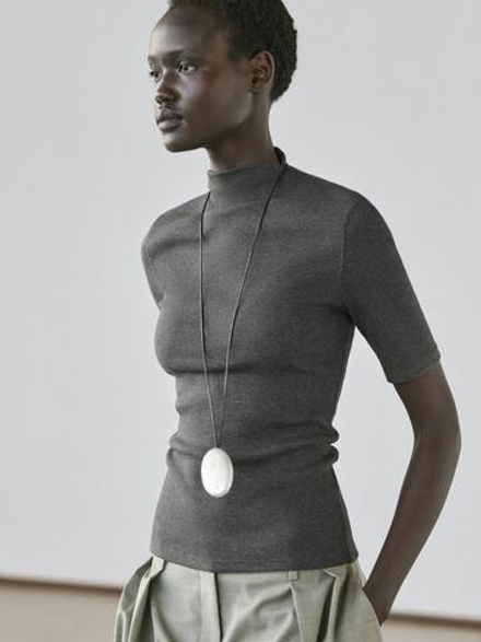 Massimo Dutti Хлопковая футболка с коротким рукавом, серый