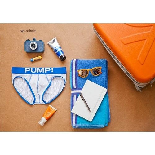 Мужские трусы брифы в сеточку с голубой резинкой Pump Touchdown Brief White 26078