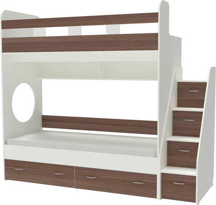 Двухъярусная кровать КарИВи Юниор 1 80х190 Белый  Бодего Темный