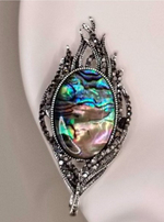 Брошь " Перышко Жар птицы" сделана из цинкового сплава, натуральной ракушки, смолы и страз.