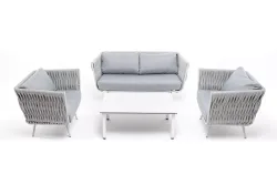 "Монако" лаунж-зона 4-местная из роупа со столом "Верона" (серый гранит), каркас светло-серый, роуп светло-серый