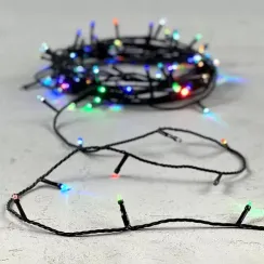 Светодиодная гирлянда 100 разноцветных LED ламп с RGB светодиодом, 10 м., 24V., черный силиконовый провод, IP54, Beauty Led (EST100-11-1RGB)
